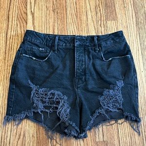 Good American black distressed Jean shorts.
